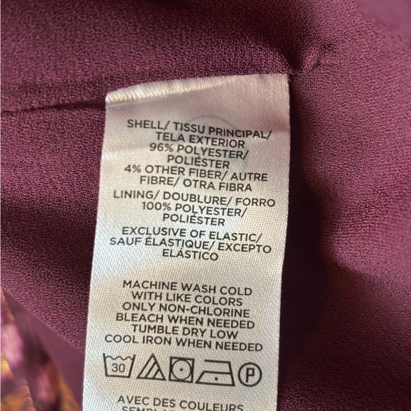 Loft Top Medium Burgundy Floral Lined V-Neck Tie Front Long Sleeve Blouse - Picture 10 of 11